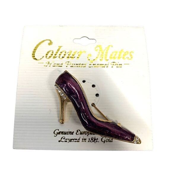 Colour Mates Layered 18kt Gold Hand Painted Purple Shoe Enamel Brooch - Picture 1 of 4